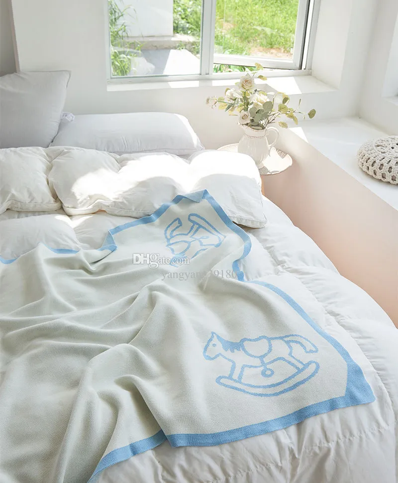 Soft 100 Acrylic Baby Blanket Camel Blue Rocking Horse Design 100x130cm Warm Cozy Throw Blanket for Home Sofa Kids Boy Girl Anti Pilling