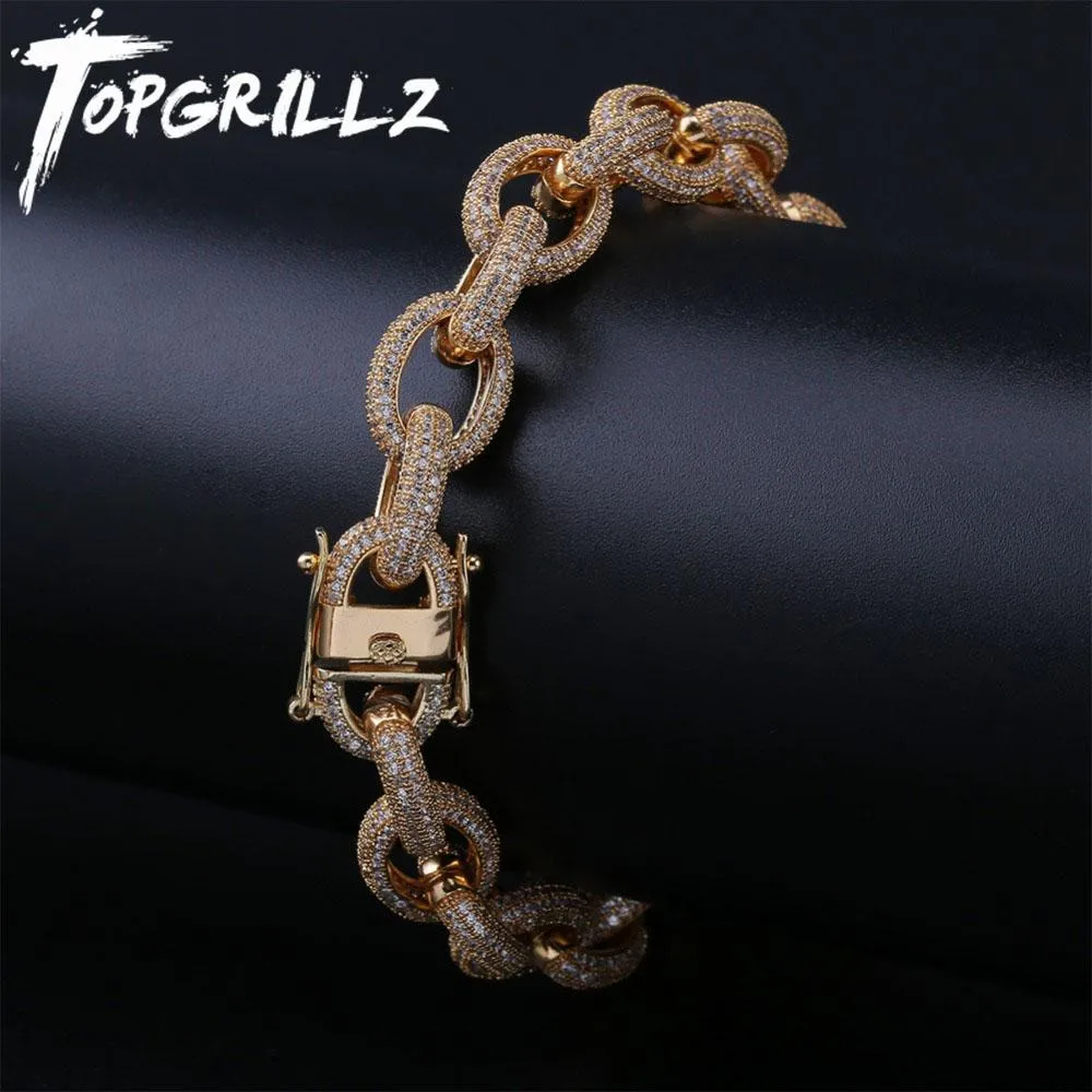 Armband Topgrillz 12mm Mens Charm Link Armband Bling Iced Out Cubic Zirconia Hip Hop Gold/Silver Color/Rose Gold Armband 7 "8" 9 "