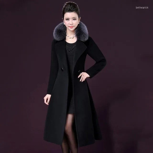 Military Style Double Breasted Over The Knee Woolen Ladies Wool