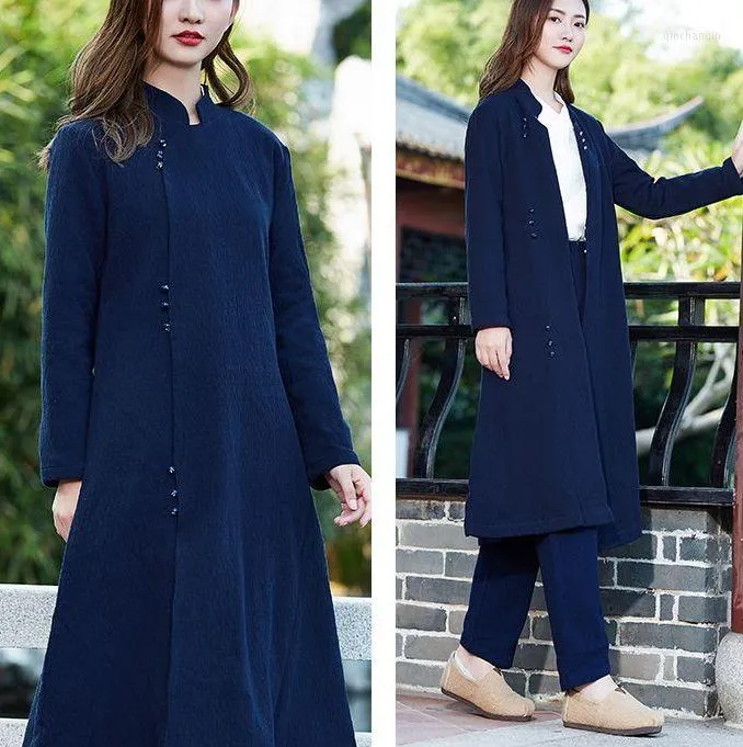 Abbigliamento da palestra Cotone e lino di alta qualità PrimaveraAutunno Yoga Robe Tai Chi Trench Coat Uniformi Abiti Taiji Rosso / blu / bianco