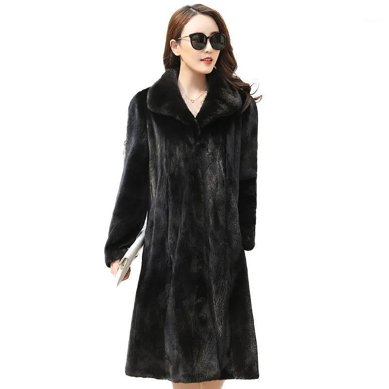 Women's Fur & Faux 110CM Genuine Wholeskin Mink Coat Winter Women X-Long Outerwear Coats Plus Size LF2219