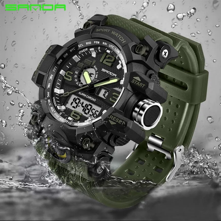 SANDA Uhren Männer Analog Quarz Digital Uhr Wasserdichte Sport Uhren für Männer Silikon LED Elektronische Uhr Relogio Masculino252K