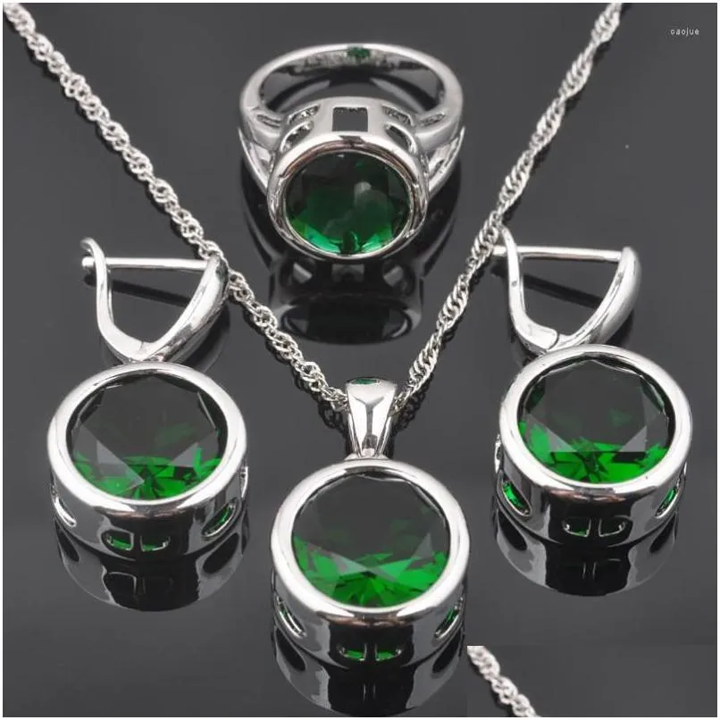 Brincos colar de colar de zircão verde de zircão de zircão feminino anel de cristal rápido QZ0370 Drop Deliver