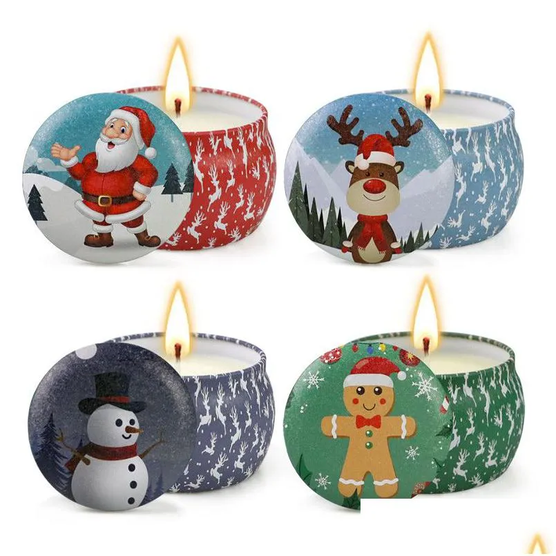 Candele natalizie profumate Set Babbo Natale Pupazzo di neve Cono Senza fumo Aroma di soia Festa a casa Candela Drop Delivery Garden Dhkal