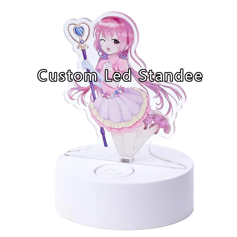 Rings 15cm Cartoon Anime Customized Transparent Acrylic LED Standee Printing Cheap Light Stand keychain With Your Own Design