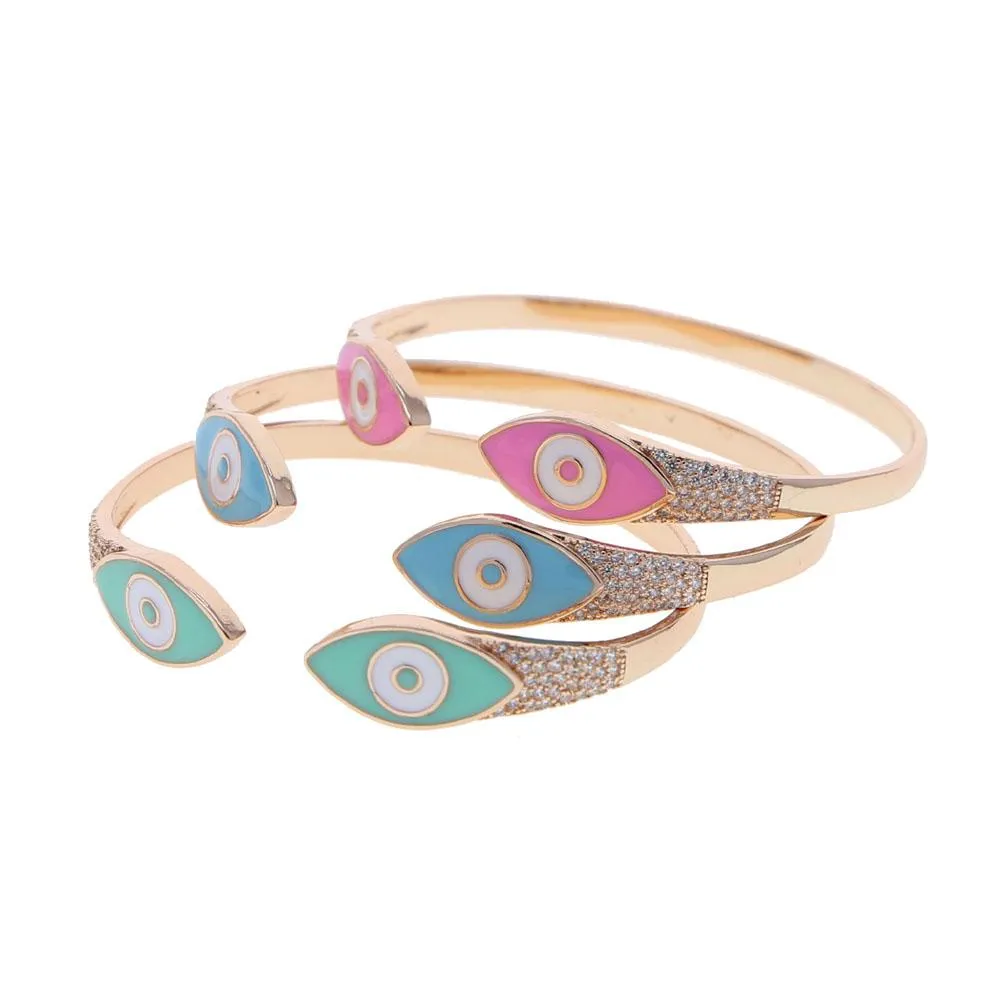 Armbanden schattig Lovel Lucky Girl Vrouwen Turkse Evil Eye Mode -sieraden Open aangepast CZ Eye Bangle armband