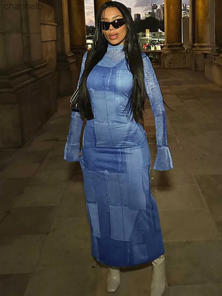 Denim dress with turtleneck sales