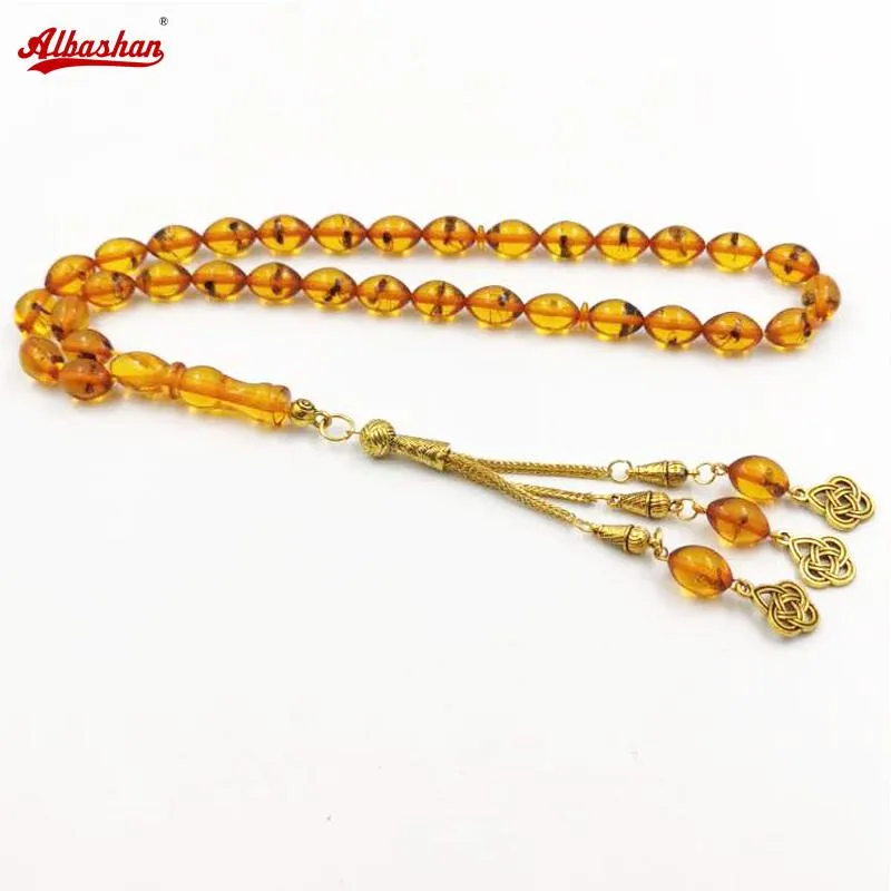 Bracelets ResinTasbih Real Insect Muslim Rosary bead Gold tassel Eid gift Islamic accseeories prayer bead arabic Misbaha 33 beads bracelet