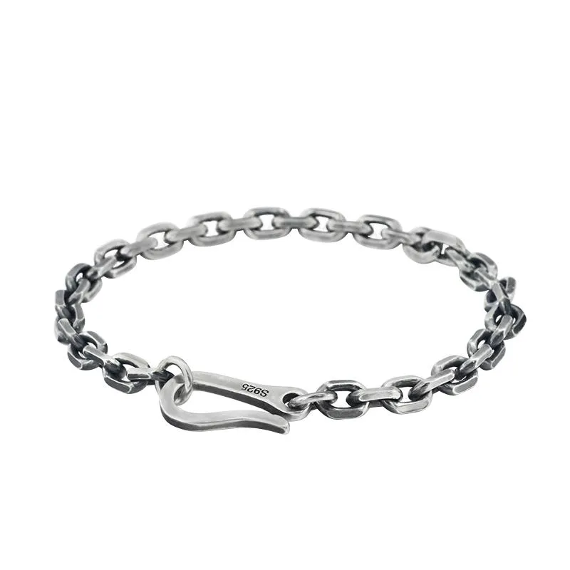 Bangle 100% 925 Sterling Silver Armband Rolo Link Curb Chain Thai Silver Jewelry Men Women Par Gift 4mm 5mm Bredd