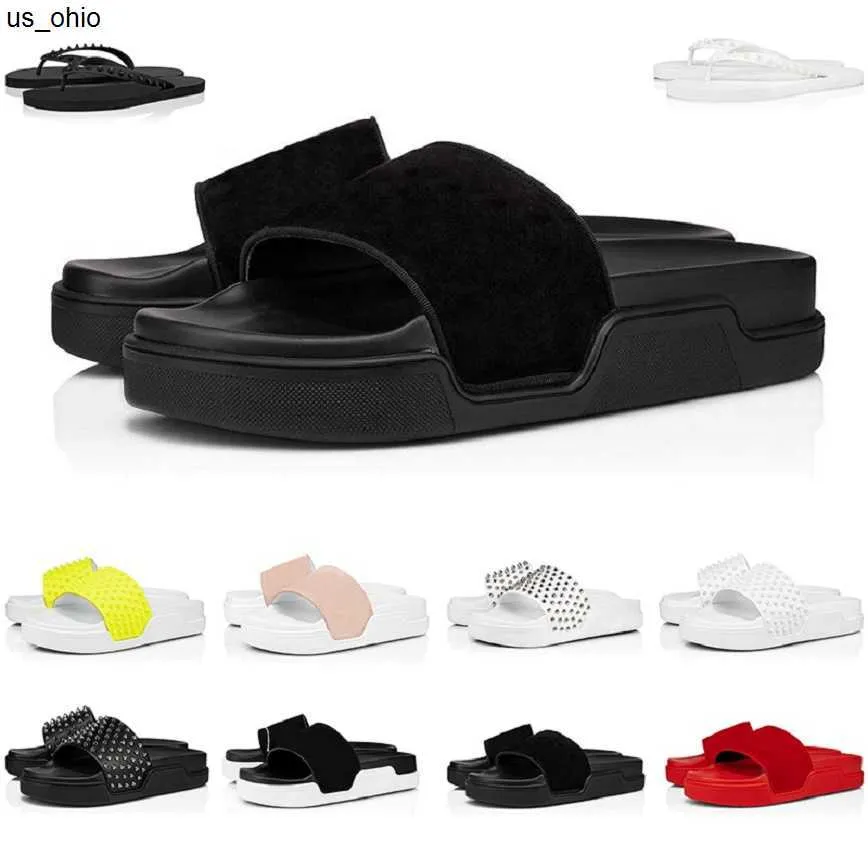 Slippers with box top luxury men slippers designer sandals fashion slides triple black white spikes mens flat flip flops beach hotel platform sandal 3846 J230520