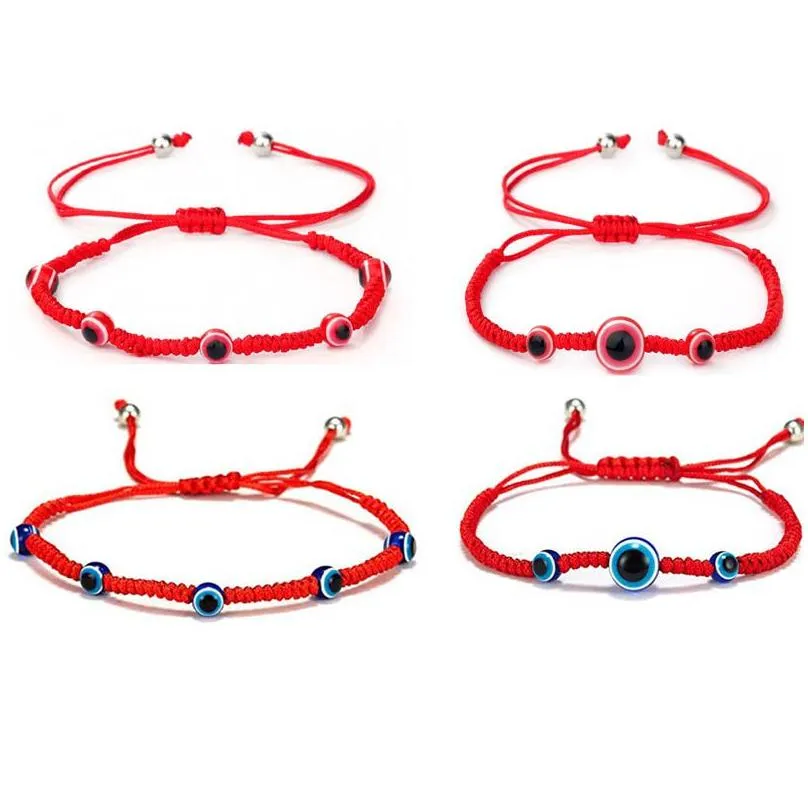 Handgemachte verstellbare rote Seil-Charm-Armreifen, Glücksauge, türkisches geflochtenes böses blaues Augen-Armband für Damen und Herren, modische Armbänder
