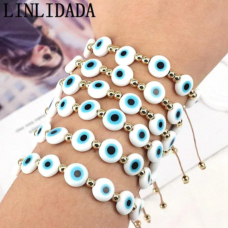 Bracelets 6Pcs Turkish Eye Bracelets For Women Gifts Adjustable Lucky Weave Cord Bracelet Gold Color Beaded Chain Bracelets Jewelry