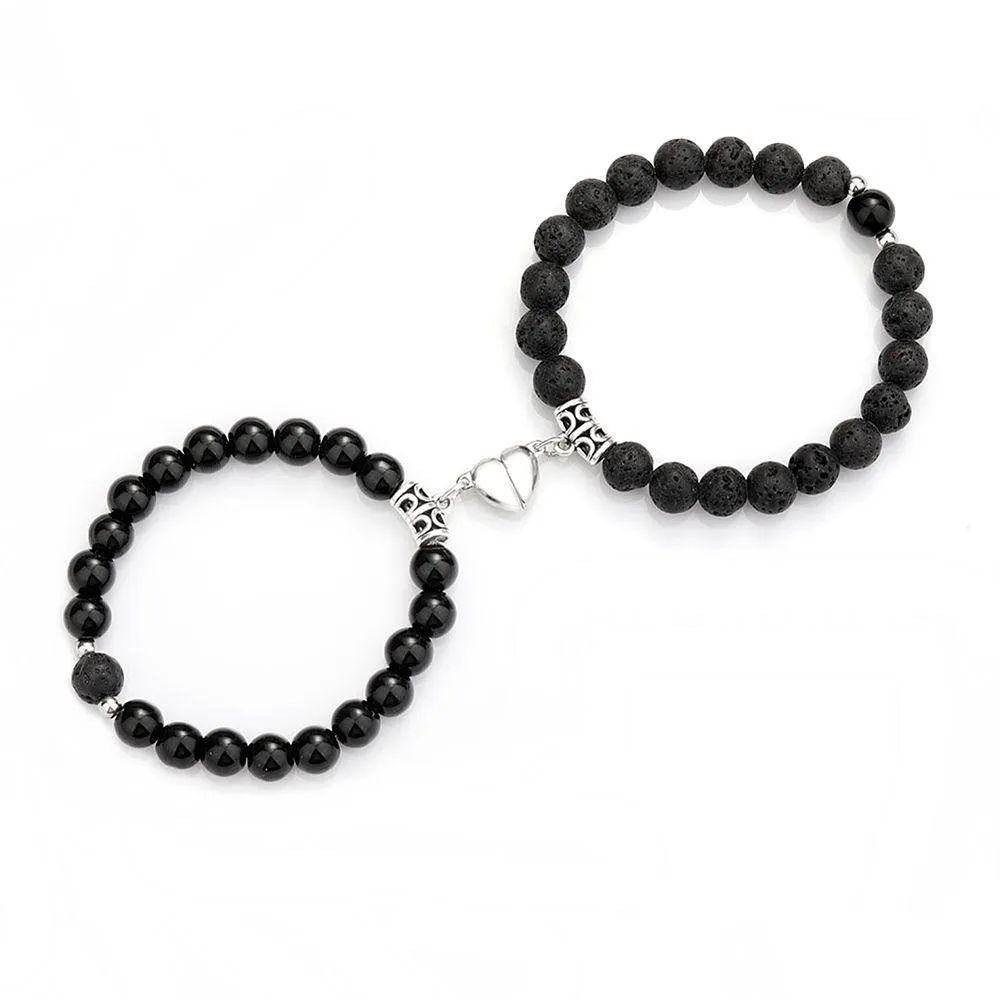 Perlé Date Mode 2Pcs / Set Pierre Naturelle Couple Brins Bracelets Conçu Pour Les Amoureux Aimant Attact L'autre Femmes Hommes Ami Dhovi