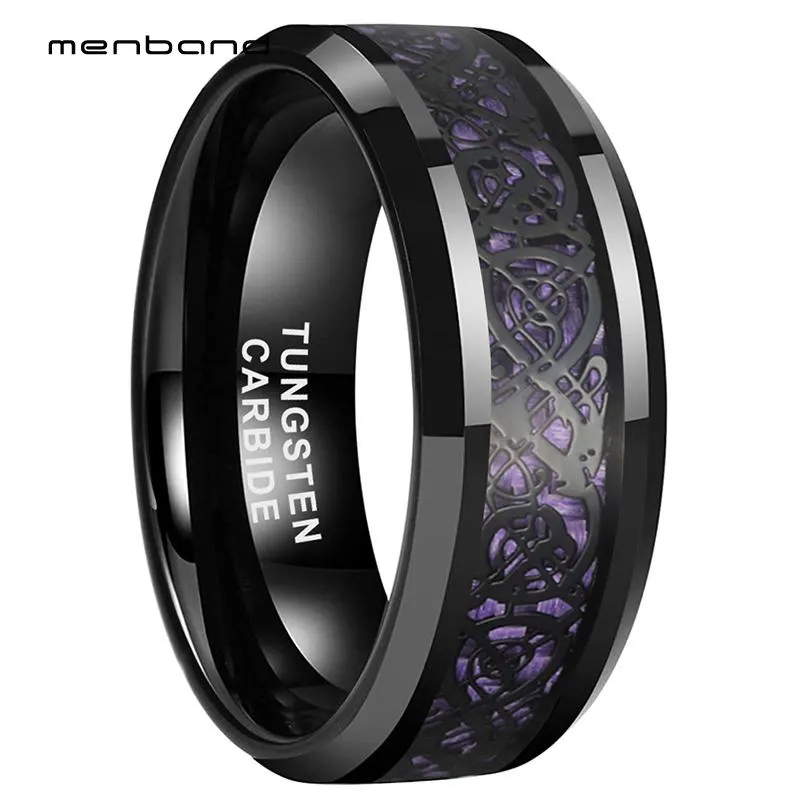 Rings 6MM 8MM Black Couple Ring Tungsten Carbide Ring With Purple Carbon  Fiber Black Dragon Inlay Comfort Fit From 12,76 €