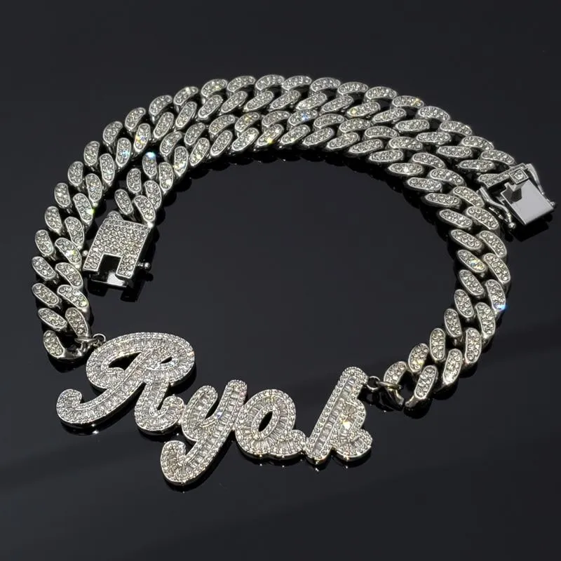 Kettingen Ketting voor Vrouwen Mannen Aangepaste Naam Ketting Sluit Strass Cubaanse Ketting Woord Ketting Hip Hop Sieraden Drop Shipping