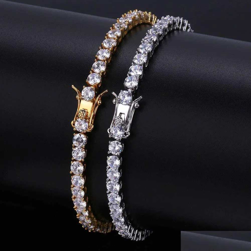 Tennis 5Mm 4Mm M Iced Out Diamond Bracelet Zirconia Triple Lock Hiphop Jewelry 1 Row Cubic Mens Bracelets Drop Delivery Dhe6X