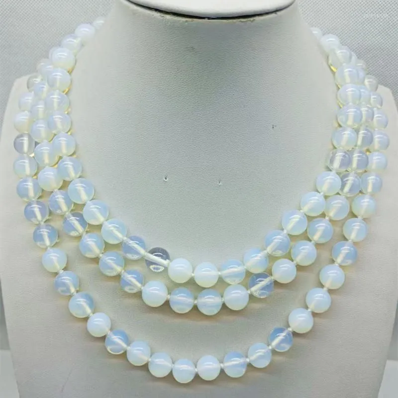 Chaînes Charme 10mm Blanc Opale Perles Rondes Collier 55 Pouces Femmes Bijoux De Mode 2023