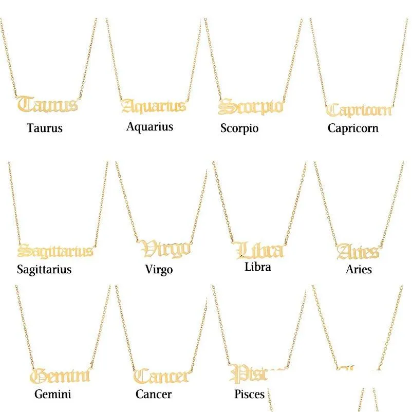 Naszyjniki wiszące 12 Zodiak List Konstelacje Naszyjka dla kobiet mężczyzn Virgo Leo Libra Scorpio Strzelec Koziorożny urodziny Dhrgu