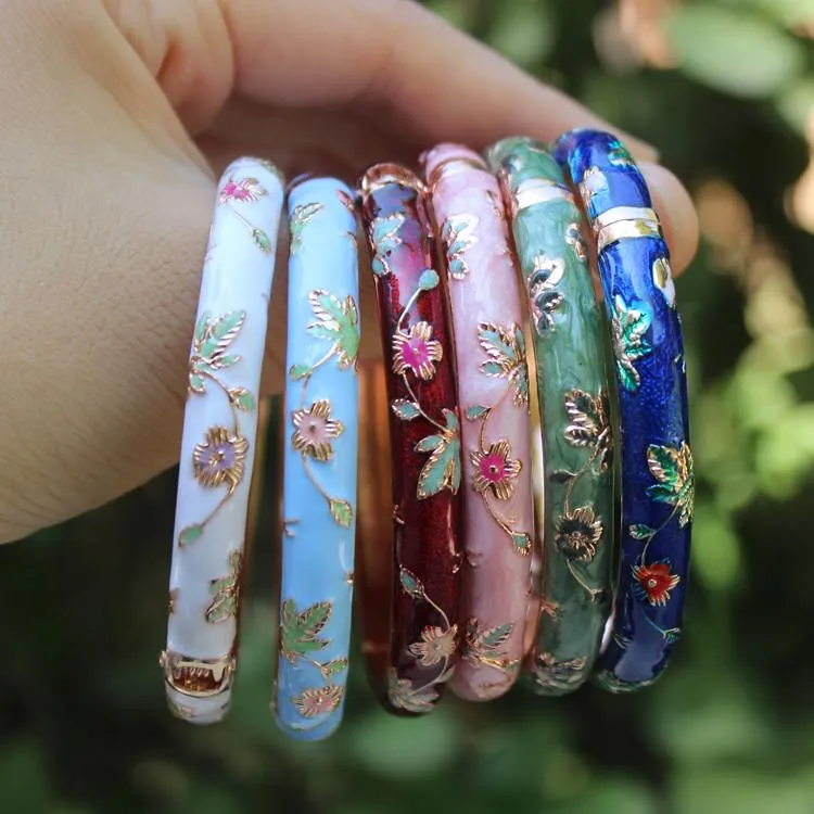 Armreifen im Großhandel, 10 Stück, Peking-Cloisonné-Armband, elegantes Blumen-Armband im chinesischen Stil, Mode-Armband-Geschenk