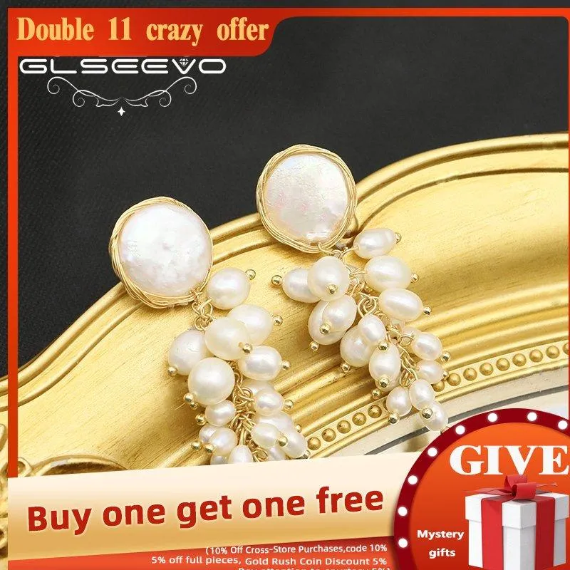 Knot GLSEEVO Winding Grape String Of Natural Pearls Stud Earrings Trend Popular Fashion Luxury woman Jewelry Friends Birthday Gifts