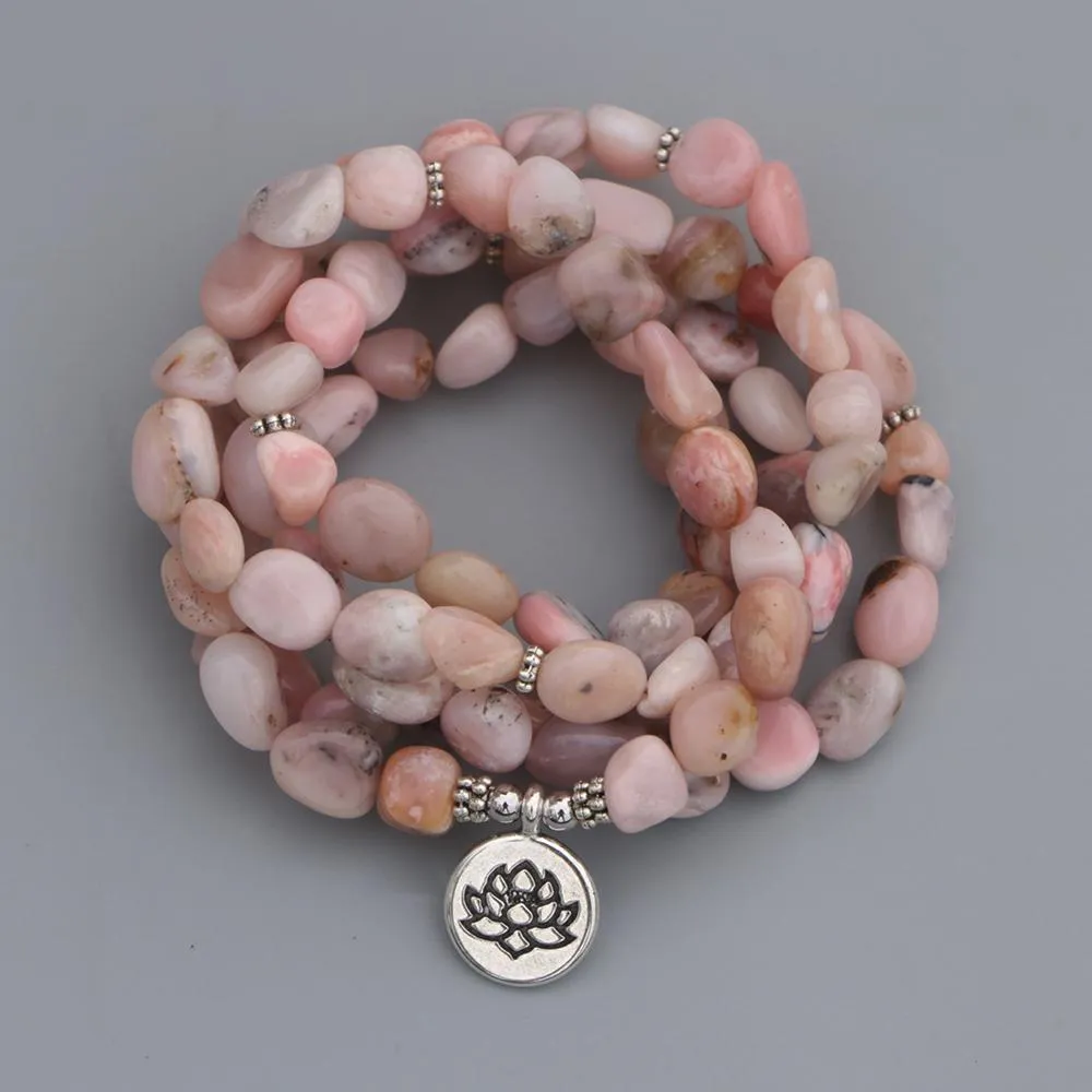 Bangle edothalia härlig rosa sten oregelbundna 99 pärlor wrap opal armband kvinnor flickor vänskap meditation smycken bijoux