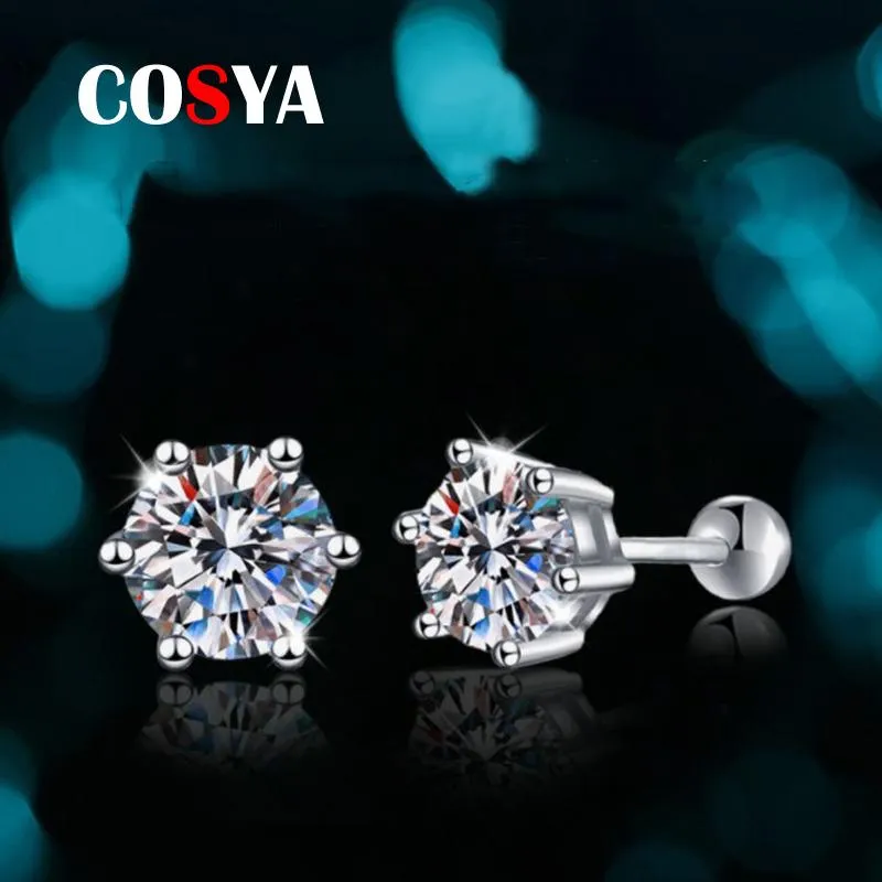 Stud Cosya Real 0,8 karat Moissanite diamant studörhängen för kvinnor skruva tillbaka 100% 925 sterling silver fin smycken valentin gåva