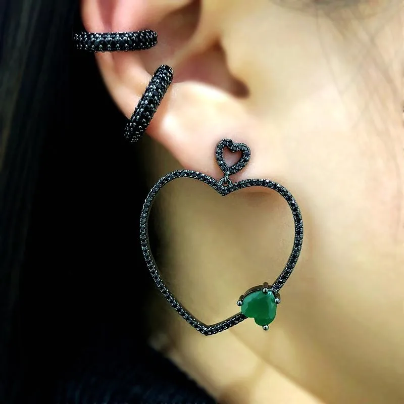 Huggie Bohemian Big Heart Hoop Earring Black Gold Ear Cuff Ear Green Blue Love Heart Cubic zirconia Party Punk Women Fashion Jewelry CZ