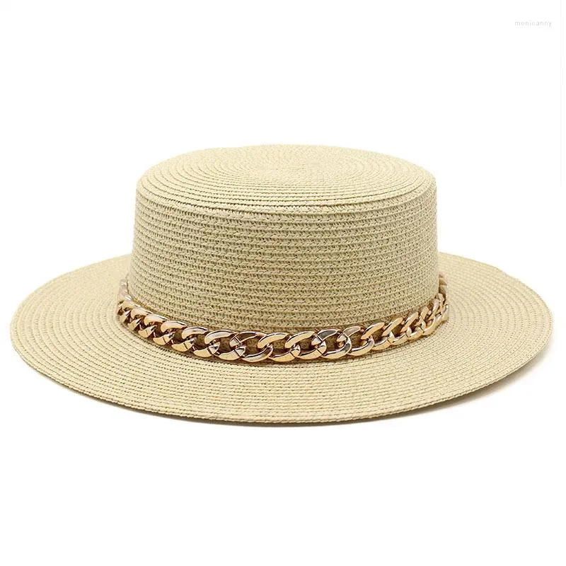 Bérets 4pcs chapeau de paille d'été avec chaîne femmes homme plage soleil chapeaux femme casquette plate femmes hommes casquettes filles chapeau de soleil dames chapeaux de soleil