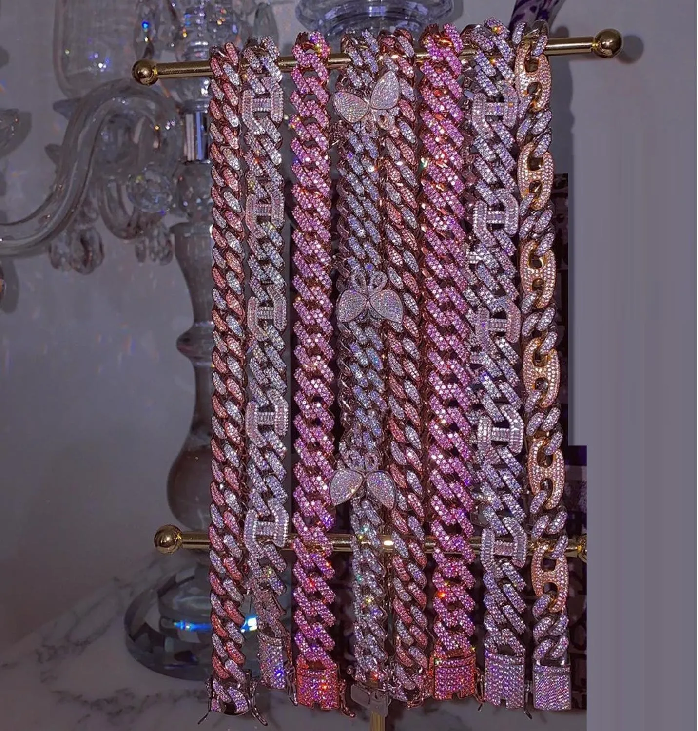 Naszyjniki 16 "różowy kubański dławik 15 mm szerokość mikro prepor