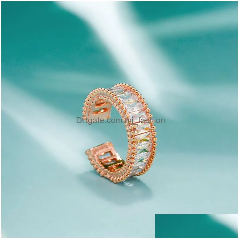 Anillos de banda nuevo Micro circón para mujer moda anillo de dedo ajustable abierto oro rosa accesorios románticos joyería de compromiso Dhcin