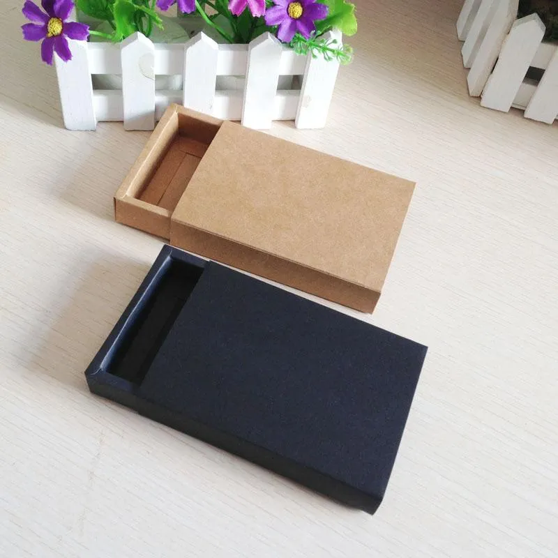 Boxes 50pcs/lot Free Shipping Gift Box Retail Black Kraft Paper Drawer Box Gift Craft Power Bank Packaging Cardboard Jewelry Boxes