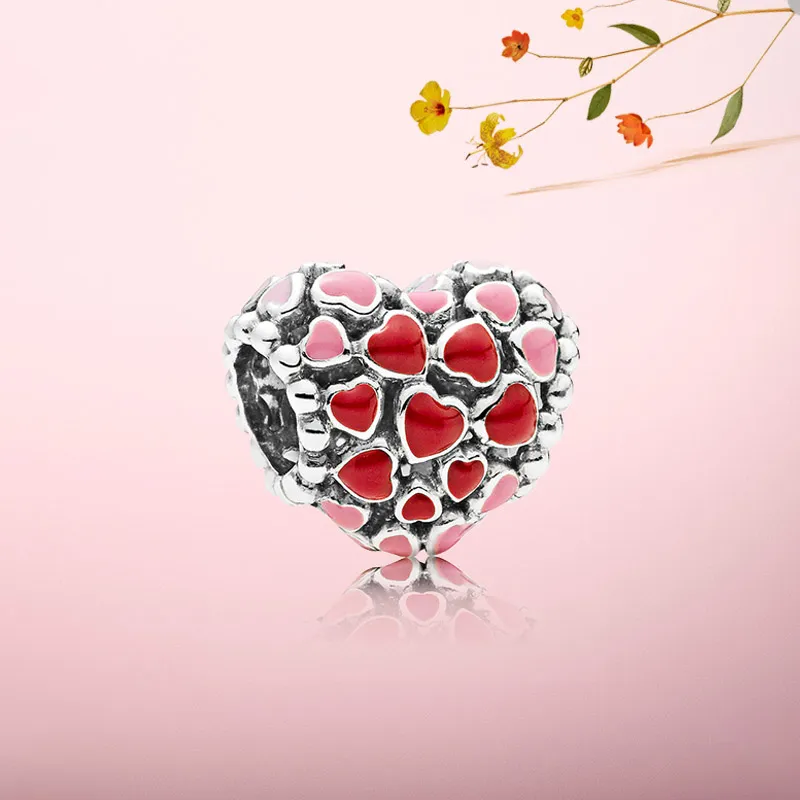 Ciondolo cuori rossi e rosa per Pandora Ciondoli autentici in argento sterling Bracciale da donna Bracciale con perline Risultati di gioielli con ciondoli originali con cofanetto originale all'ingrosso