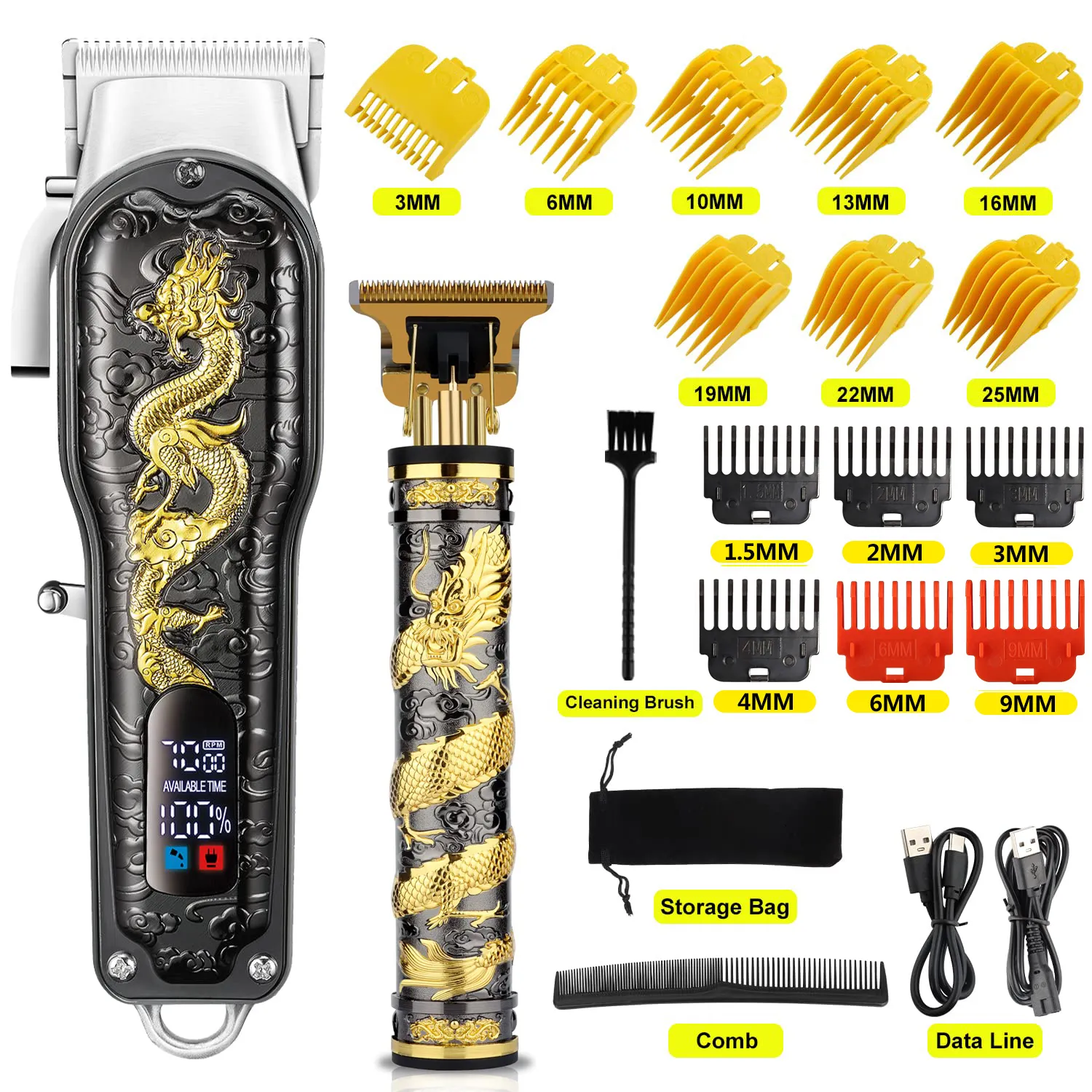 Hair Trimmer Oryginalne włosy Clipper Profesjonalny zestaw do cięcia maszyny do krojenia Elektryczna dla mężczyzn Regulowana fryzjer LCD w 10W Dragon 230519