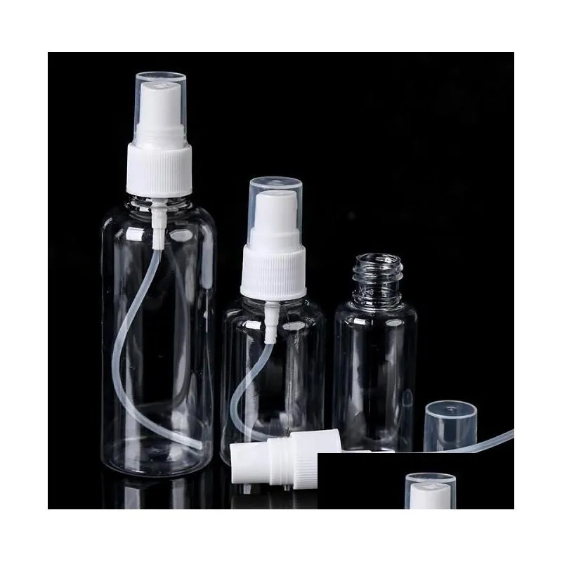 Paketleme Şişeleri Şeffaf Boş Sprey 80ml Plastik Mini Doldurulabilir Konteyner Kozmetik Dezenfektan Alkol Kapları Damla Desen Dhais