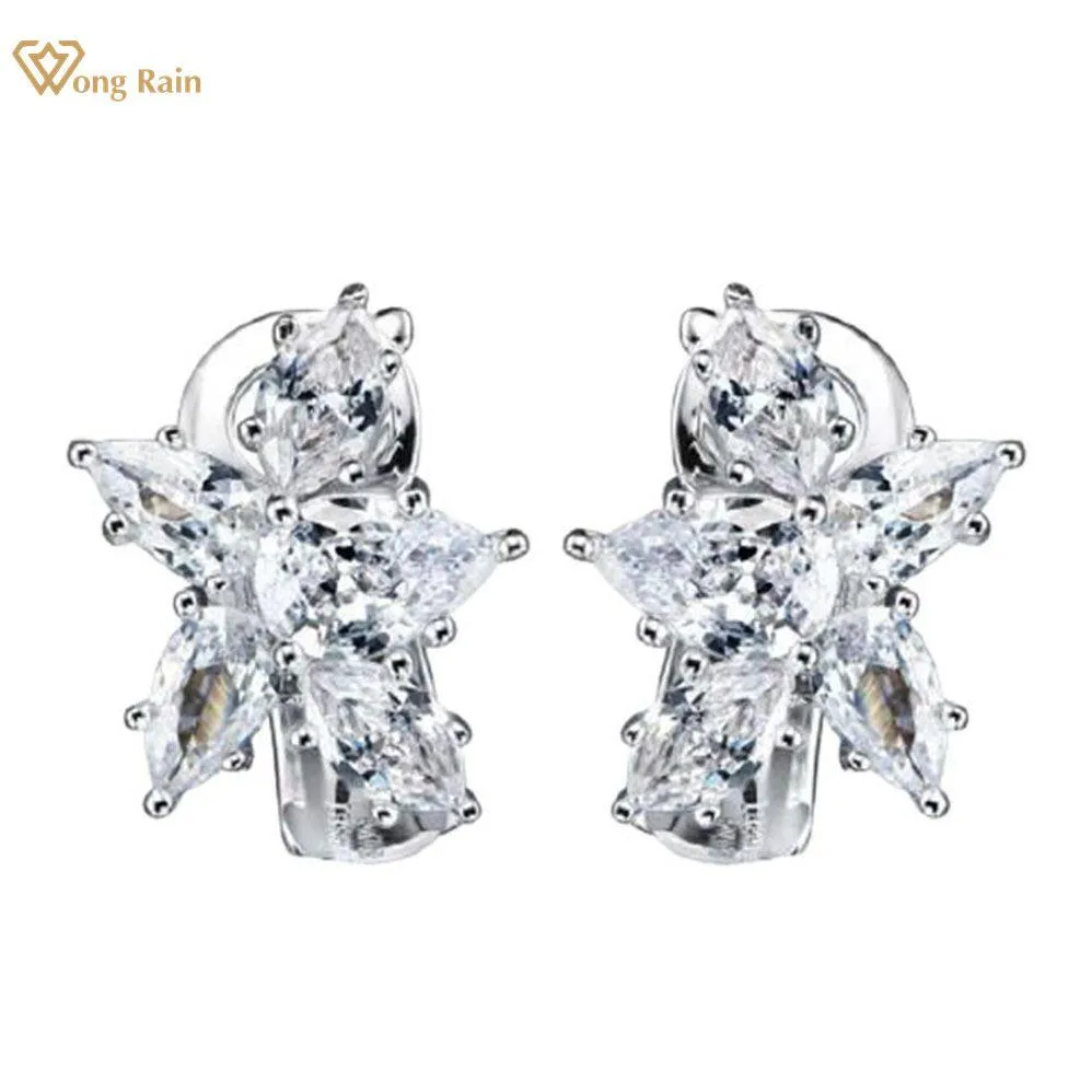 Stud Wong Rain 100% 925 argent sterling diamants à haute teneur en carbone pierres précieuses mariage fiançailles fleur boucles d'oreilles boucles d'oreilles bijoux fins