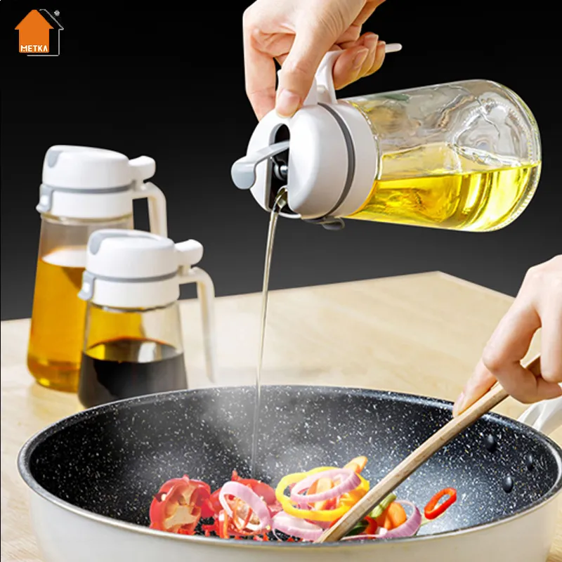 Herb Spice Tools Oil Cruet Glass Storage Bottle Tank Olive Dispenser Automatic Opening and Closing Condiment Container for Kitchen 230520