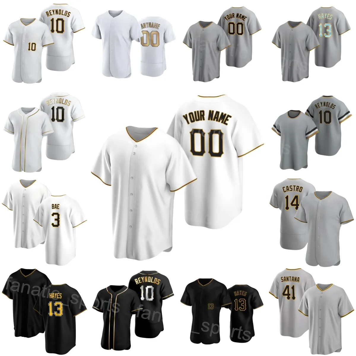 Team Baseball 10 Bryan Reynolds Jersey 41 Carlos Santana 3 Ji Hwan Bae 14 Rodolfo Castro 18 Austin Hedges 13 KeBryan Hayes 53 Heath Hembree Cousu Hommes Femmes Jeunesse H-D