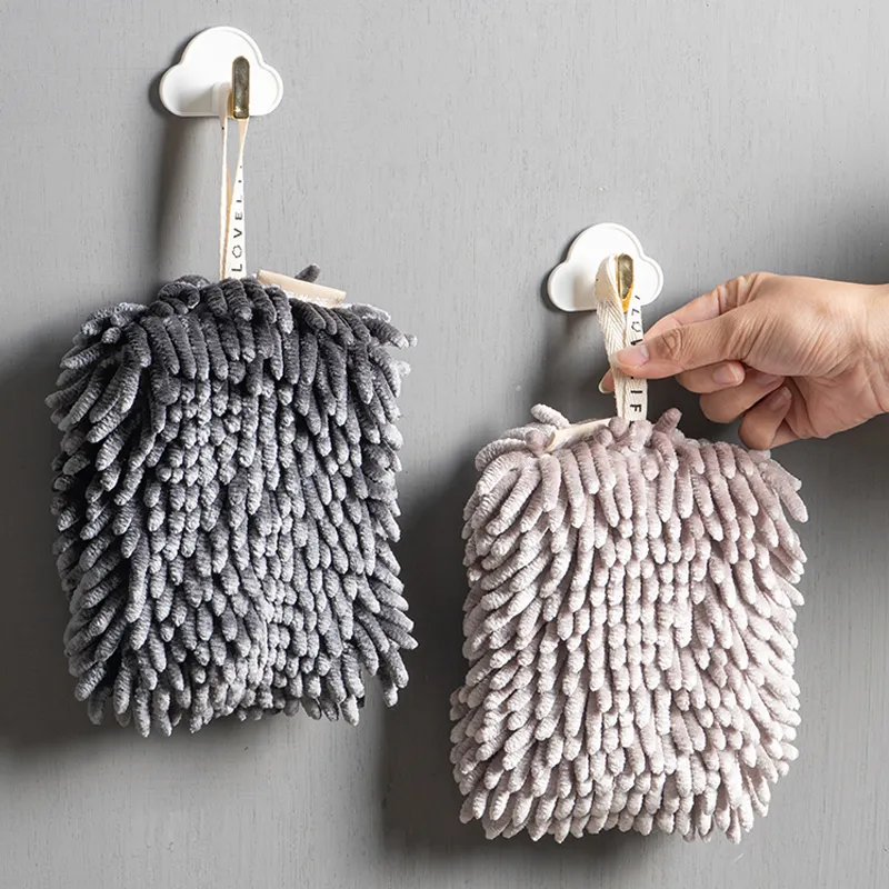 Chenille toalha de mão de alta qualidade espessa espessura absorvente rápido lenço de limpeza seca loops pendurados com letras toalhas de microfibra