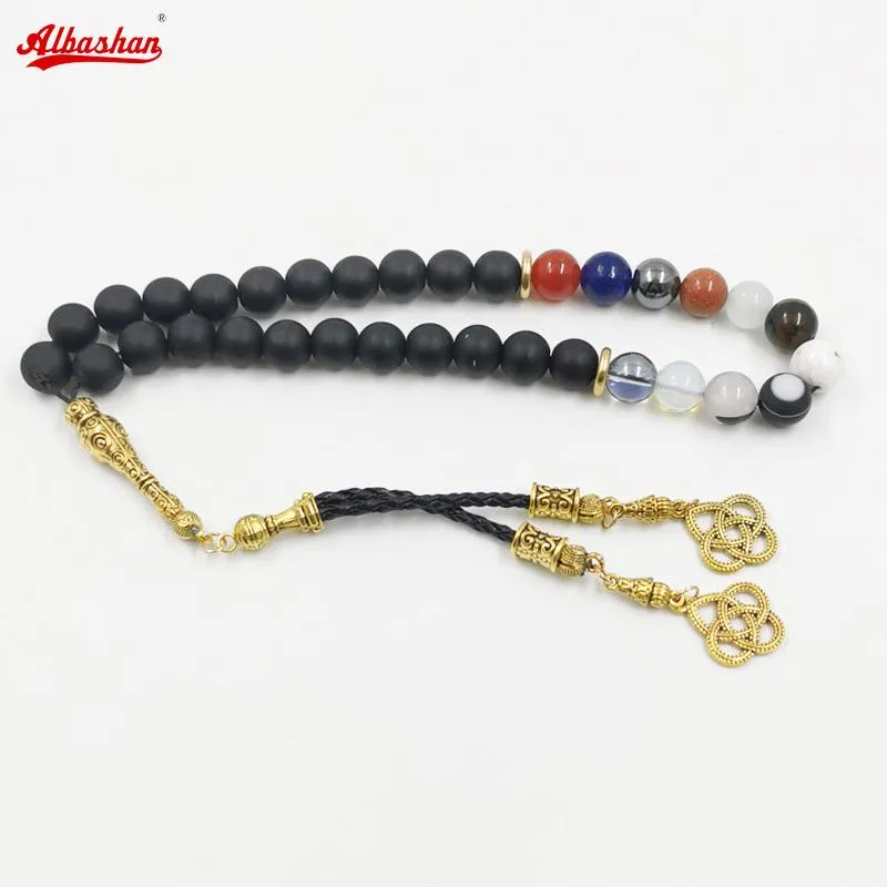 ブレスレットTasbih Men Gemstone from Agates Sandstone Lapis Lazuli Hematite Crytal Cat Eye Tiger Eye White Turquoises Opal Sulaimani