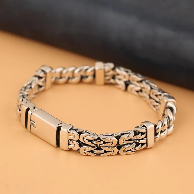 Bangle New Thai Silver Double Row Keel Pattern and Peace Pattern Personality Men and Women Tide Silver Jewelry Classic Silver Bracelet