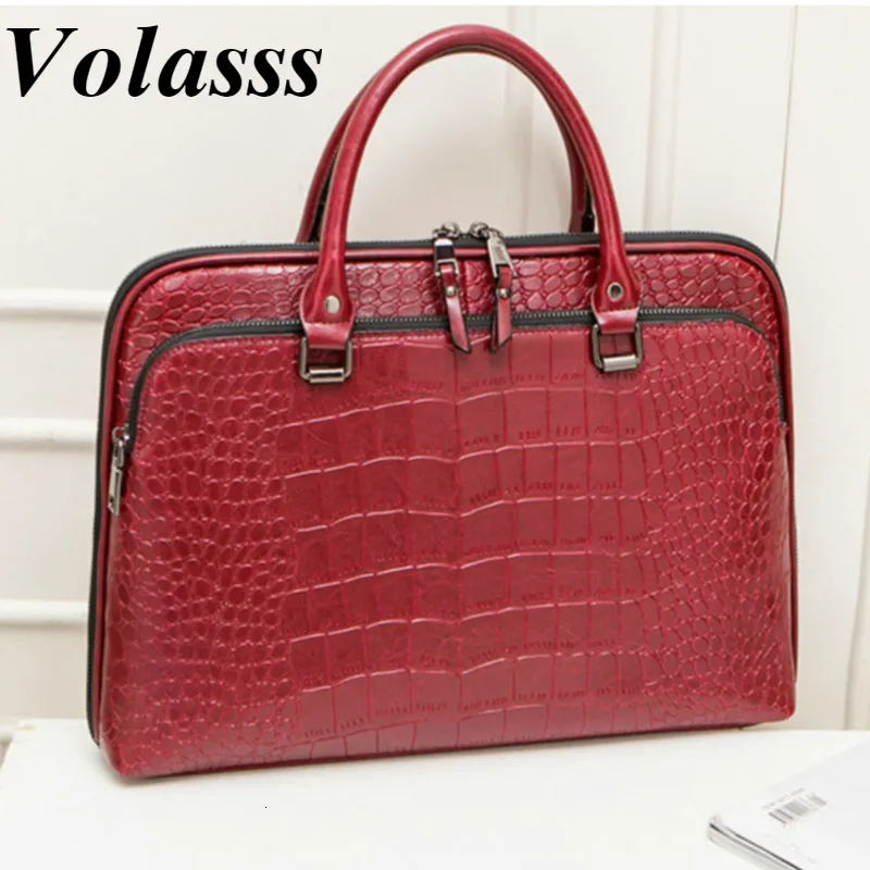 Briefcases Fashion Women's PU Leather Briefcase For 13.3" 14.1 Inch Laptop Handbag Girls Shoulder Bags Woman Work Office Leather Handbags 230520