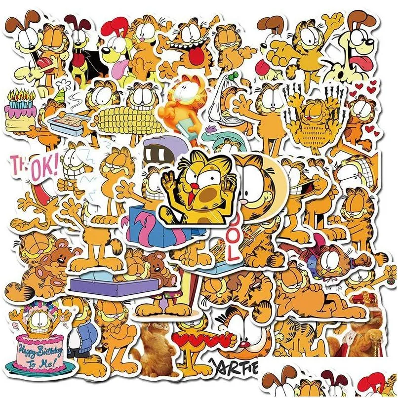 Adesivi per auto 50 pezzi Cartoon Garfield Cat per custodia per telefono Frigo Scrapbook Decal Adesivo per graffiti impermeabile Giocattoli per bambini Drop Delivery Mo Dhcol