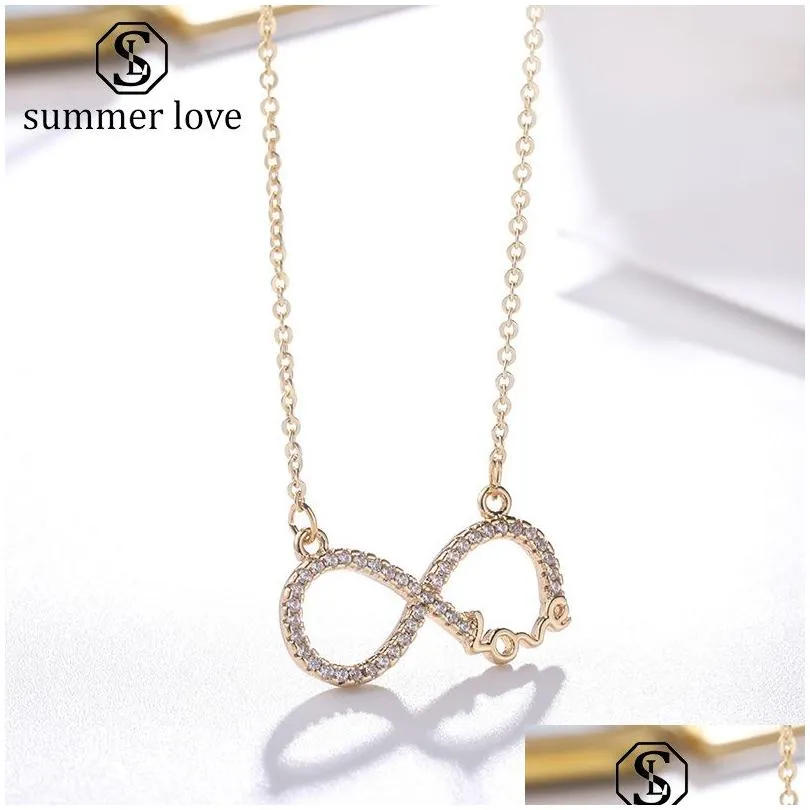 Collane con ciondolo Collana in argento sterling 925 Love Infinity Heart Placcato in oro Zircone Cz Regalo da donna per la festa della mamma Drop Delivery Jewe Dh0Ny