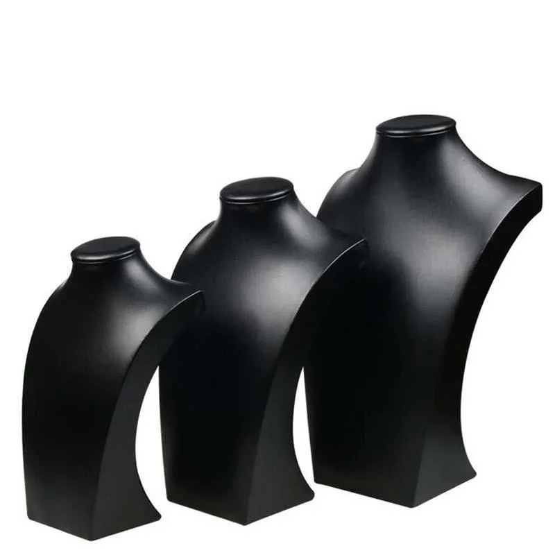 Colliers Nouveau Design noir en cuir Pu bijoux collier support pendentifs affichage buste tour de cou porte-bijoux montrer 3 Options modèle