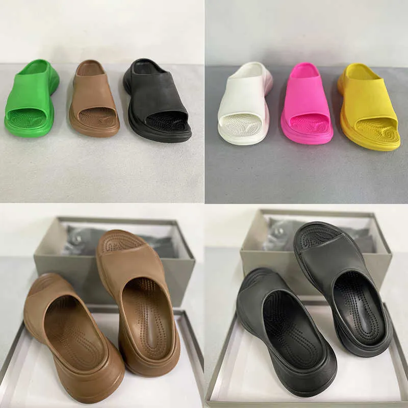 Designer Femmes Poolcroc Slide Caoutchouc Plate-Forme Sandel 5 cm Épais Bas Pantoufles Noir Blanc Plage Chaussures À Bout Ouvert Chaussures Avec Boîte NO445