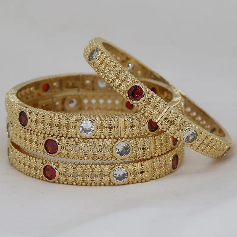 Bangle Bengal Africa luxury dubai Bangles For Women Girl With Red rhinestones Jewelry Saudi Arab Bracelets Habesha Indian Bride Gift