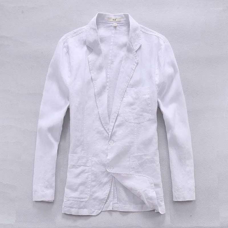 Chaquetas de hombre Italia Marca Chaqueta blanca Hombres C moda Manga larga Lino Puro Lino Ropa de moda para Jaqueta informal