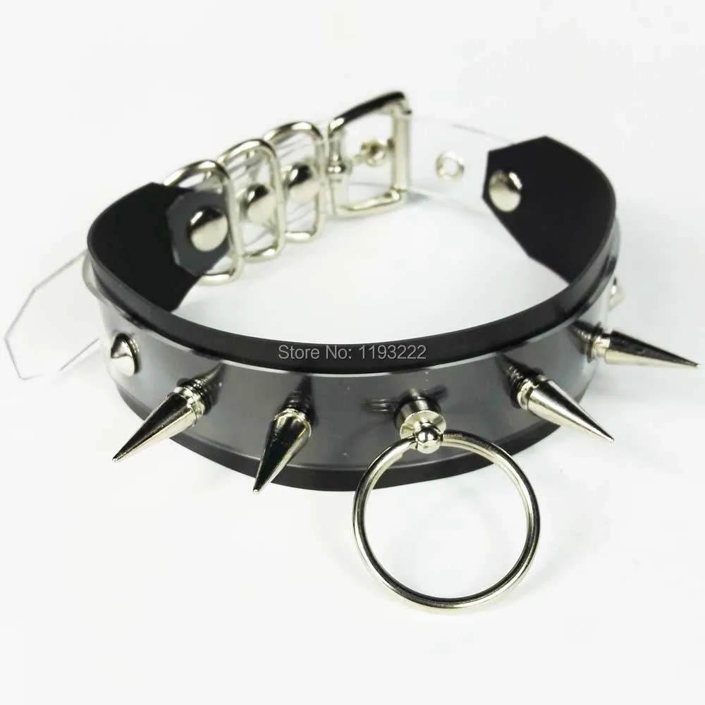 Kettingen Punk Gothic Handgemaakte Laag Helder Vinyl PVC Spike Kraag Transparant Zwart Roze Choker Ketting