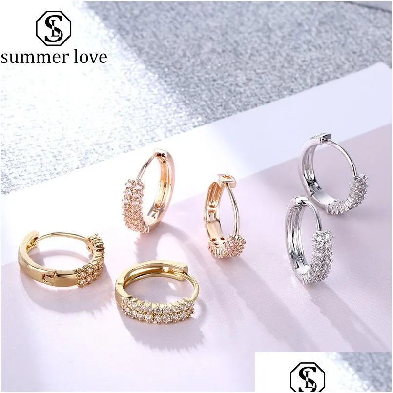 Hoop Huggie Designer Zircon Or Sier Boucle D'oreille Double Rangée Cubic Zirconia Hie Cartilage Boucles D'oreilles Pour Les Femmes Simple Mariage Bohème P Dhwps