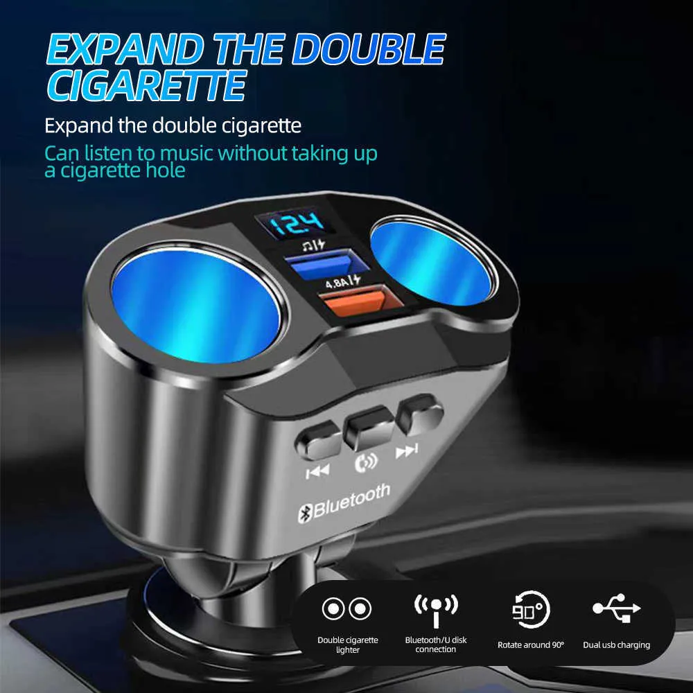 Автомобильный Bluetooth 5.0 FM-передатчик 12 В розетка прикуривателя разветвитель адаптер питания двойной USB 4.8a автомобильное зарядное устройство с дисплеем напряжения